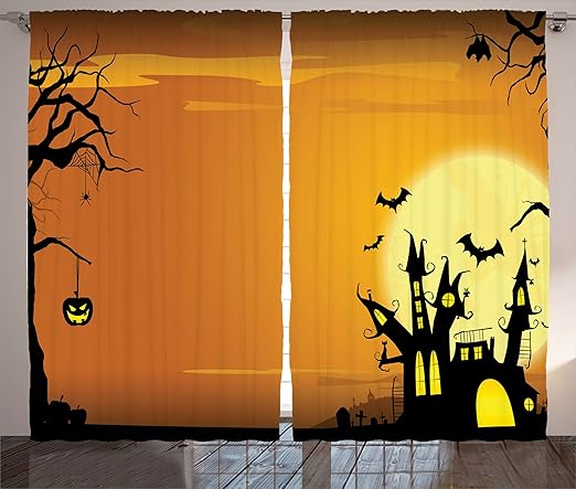 Amazon Com Ambesonne Halloween Curtains Gothic Haunted House