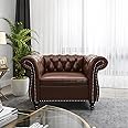 Chesterfield Chair, Modern Leather Tufted Accent Sofa Couch Chair with Rolled Arms and Nailhead for Living Room, Bedroom, Office, Apartment (Dark Brown)