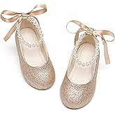 PHIRAMIN Toddler Flower Girl Dress Shoes - Little Girl Ballet Flats Pearl Strap for Wedding Party