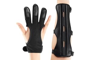 Sratte 2 Pcs Archery Arm Guard Glove Youth Kit Adjustable 3 Strap Archery Wrist Leather PU Bracer Bow Finger Tab 3 Finger Glove Arm Guard Protector for Archer Hunting Shooting Adult Youth Men Women