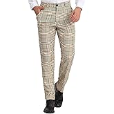 Lars Amadeus Men's Plaid Dress Pants Flat Front Regular Fit Business Checked Trousers
