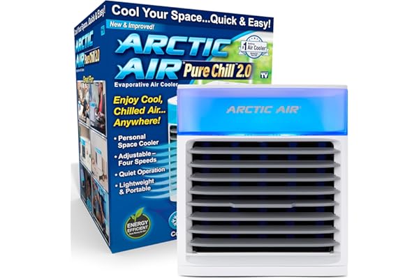 Arctic Air Pure Chill 2.0 Evaporative Air Cooler by Ontel - Powerful, Quiet, Lightweight and Portable Space Cooler with Hydro