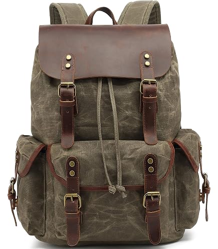 canvas and leather backpack amazon Amazon.com: NATURAHIDE Durable Vintage Large Travel Laptop Bag for Men & Women Work Hiking School (Oily Green) : Electronics Approx. Weight:500 lbs Jansport | Accessories | Baitcaster Combo waxed canvas with premium