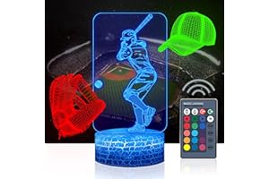 3 Pcs 3D Baseball Night Light(Man baseball player, Baseball Cap, Baseball Glove) Urwise LED 3D Illusion Lamp 16 Color Remote Control, Kids Xmas Gift Idea for Baseball Sport Gift Ideas for Baseball Fan