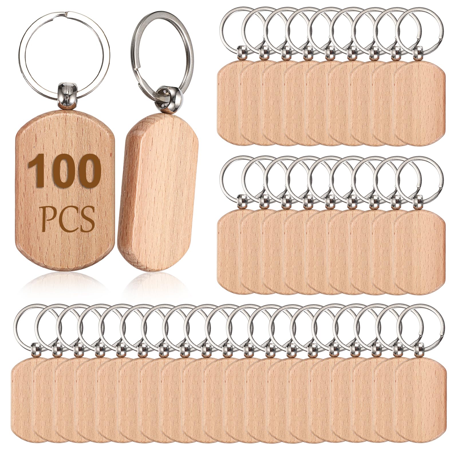 TOLIDA 100pcs Oval Wood Keychains - 5.1 * 3.3cm Blank Wooden Key Fobs Key Rings for DIY Personalized Craft, Wooden Key Tags
