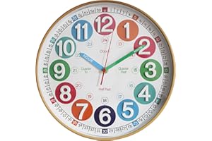 SYOYUEX Learning Time Clock for Kids,12 Inch 3D Numbers Colorful Clock Face Silent Clocks，Bedroom,Kitchen,Classroom,Décor at School, Clear Digital Wall Clock for Kids Room (3D Wood Color Classic)