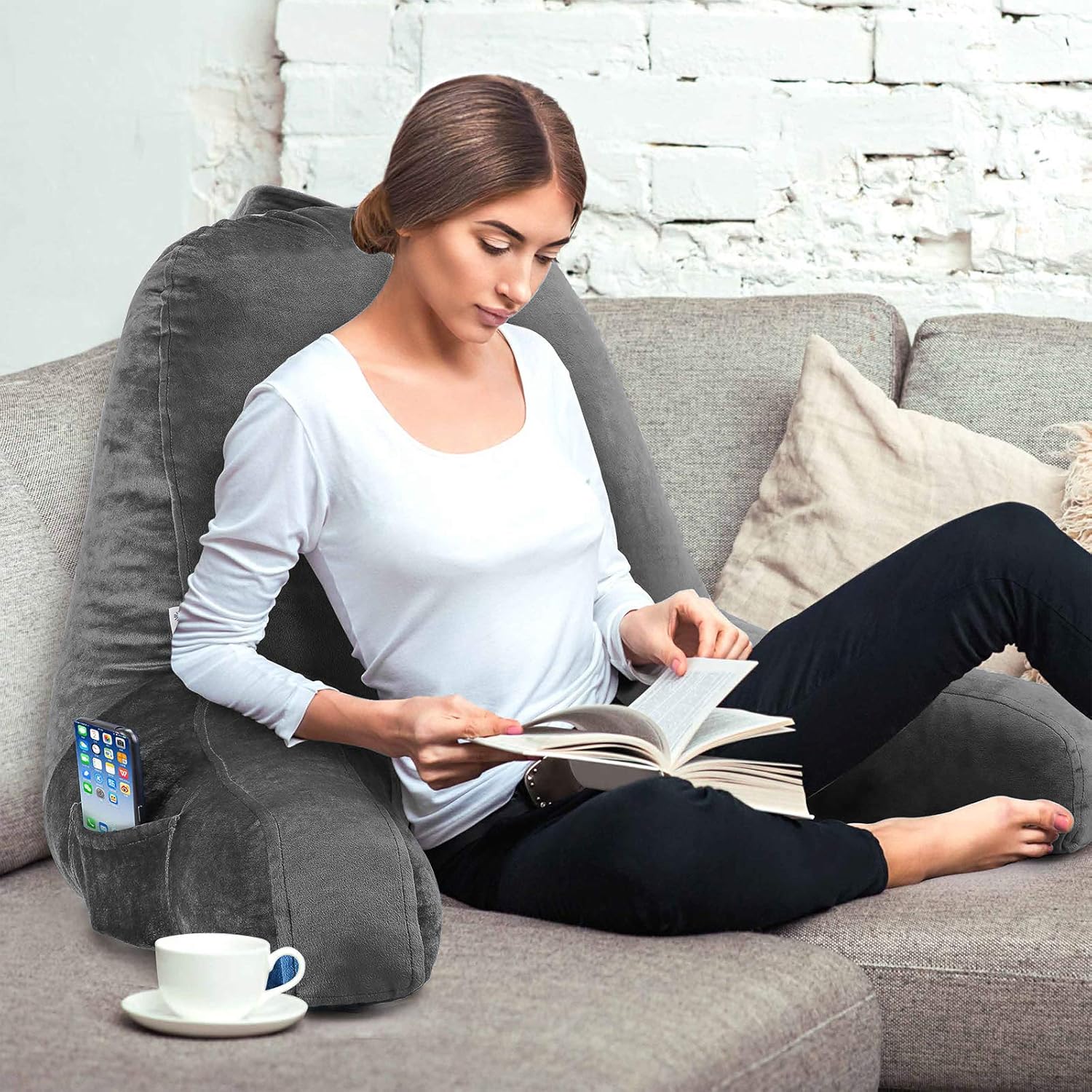 Vekkia Back Pillows for Sitting in Bed/Reading & Bed Rest Pillow for Study/Reading/Watching TV Backrest Pillow with Arms Sit Up Extra Foams Incl. Bed Chair Suitable for Adults and Kids (Grey 20in): Home Improvement