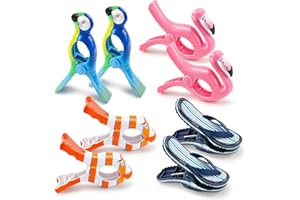 AUTUBIN 8 Pack Clips for Beach Chairs-Durable and Big Towel Clips, Peg Clips with Colorful Parrot and Pink Flamingo Shape, Creative Beach Towel Clip for Family Use, Portable During Travel.