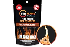 KIKNEK Fireflame Fire Plugs Fire Starter - Quick Instant 100% Waterproof Firestarter for Emergencies, Survival, Campfires, Fire Pits, Charcoal Grill - All Natural, Odorless & Non-Toxic - 50 Plugs in Bag
