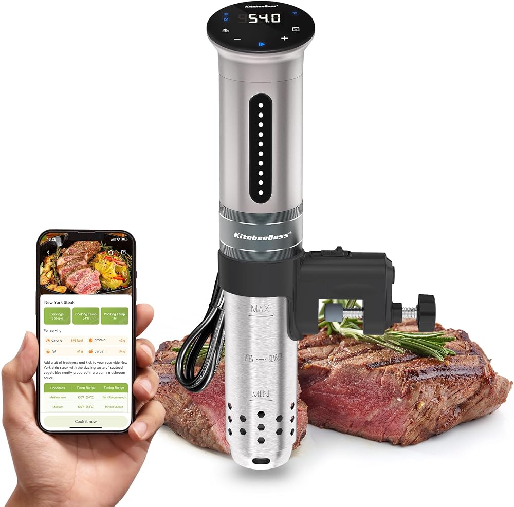 KitchenBoss Sous Vide Machine 1100W Wi-Fi Precision Cooker Stainless Steel