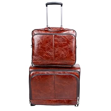 PRAGEE Exclusive Brown PU Leather Office Laptop Trolley Bag
