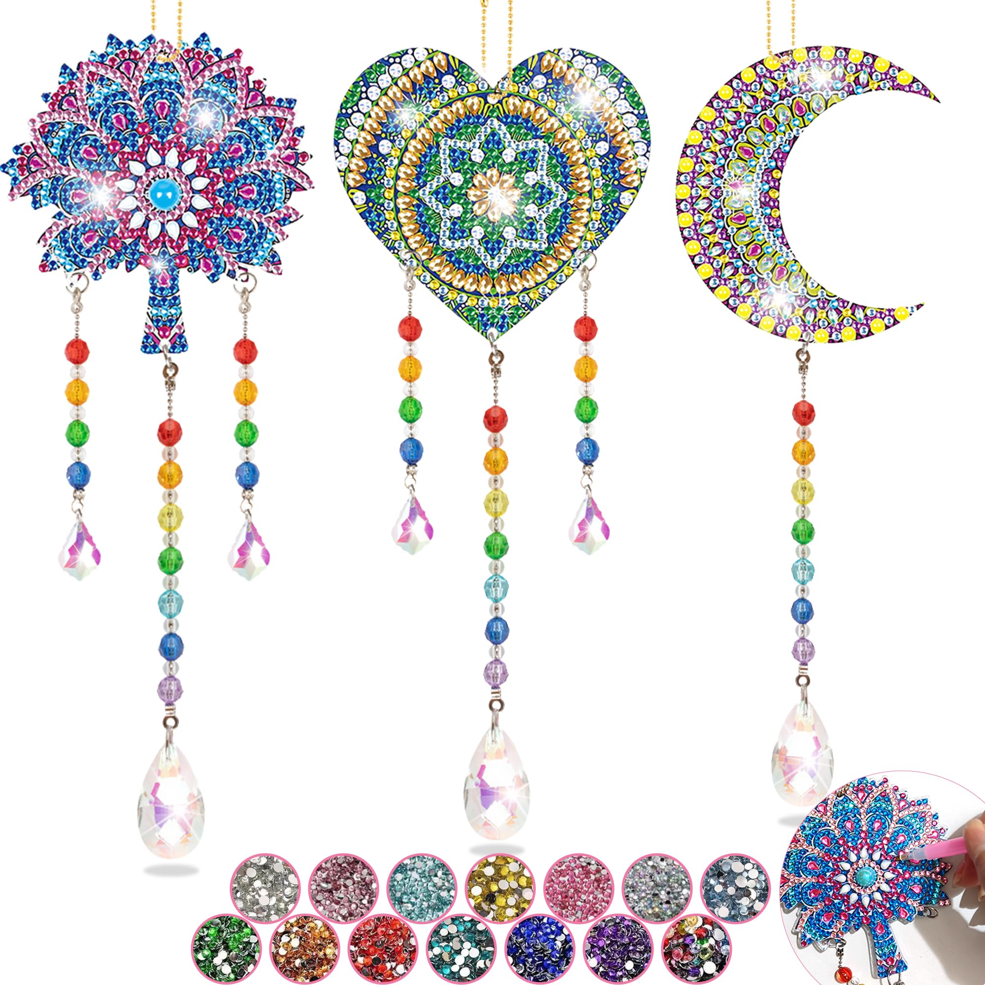 Craft Kits Gifts for 6 7 8 9 10 Year Old Girls Boy - Diamond Painting Arts Crafts for Kids 6-10 Year Old Boy Girl Gifts, Double Sided Crystal Suncatchers Art Wind Chime for Garden Window Decorations