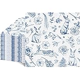 NatNarr 100 Pcs Easter Napkins, Retro Bunny Napkins Blue and White Rabbit Decoupage Napkin Chinoiserie Easter Dessert Beverage Napkin for Spring, Birthday, Baby Shower