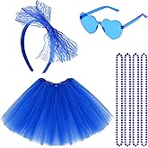 80s Women Tutu Costume Accessories Blue Tutu Women Striped Sock Sunglasses Lace Headband Skirt Necklace Halloween Mardi Gras