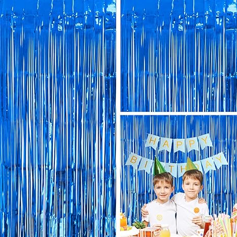 moohome cortinas de tiras metalizadas telon de fondo para puerta ventana cortina de decoracion para fiesta 3 x 8 pies 2 unidades azul
