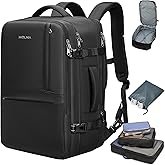 MOLNIA 50L Expandable Travel Backpack for Men Women, Carry On Backpack Airline Approved, Suitcase Backpack with Packing Cubes, Water Resistant Luggage Backpack Daypack Weekender Bag, Black