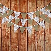 10.5 Feet Lace Burlap Triangle Banner, DIY Decoration for Wedding, Baby Shower and Party, 12 Flags, Pack of 1 (Flower&Lace&Linen)