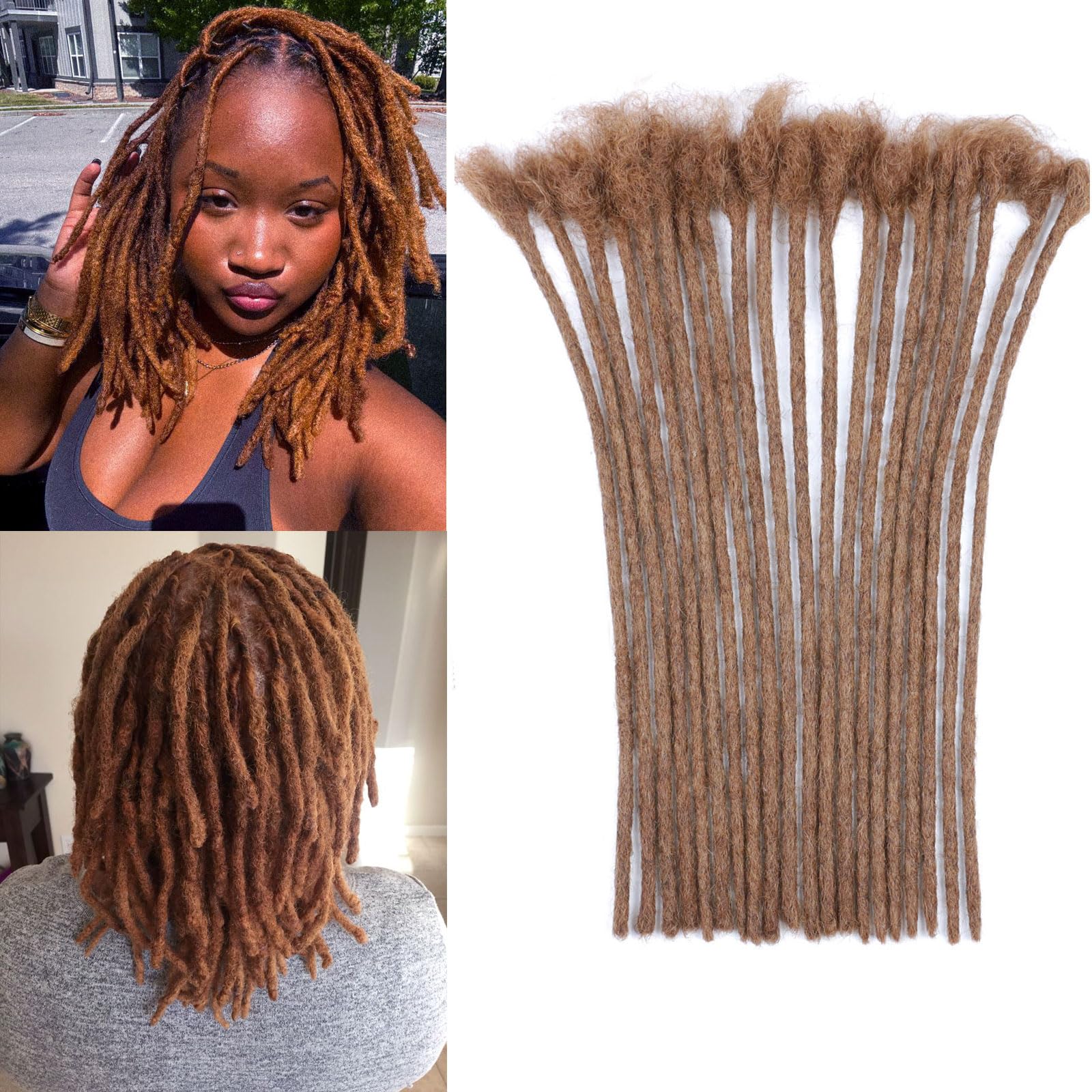 Huarisi 12 Inch 20 Strands Human Hair Dreadlock Extensions 0.6cm Thickness Soft Brown Handmade Permanent Loc Extensions for Women & Men Color 30 Can Be Twisted