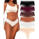 FINETOO Womens Cotton Underwear Sexy Lace Hipster Panties Soft Breathable Cotton Brazilian Bikini Ladies 6 Pack