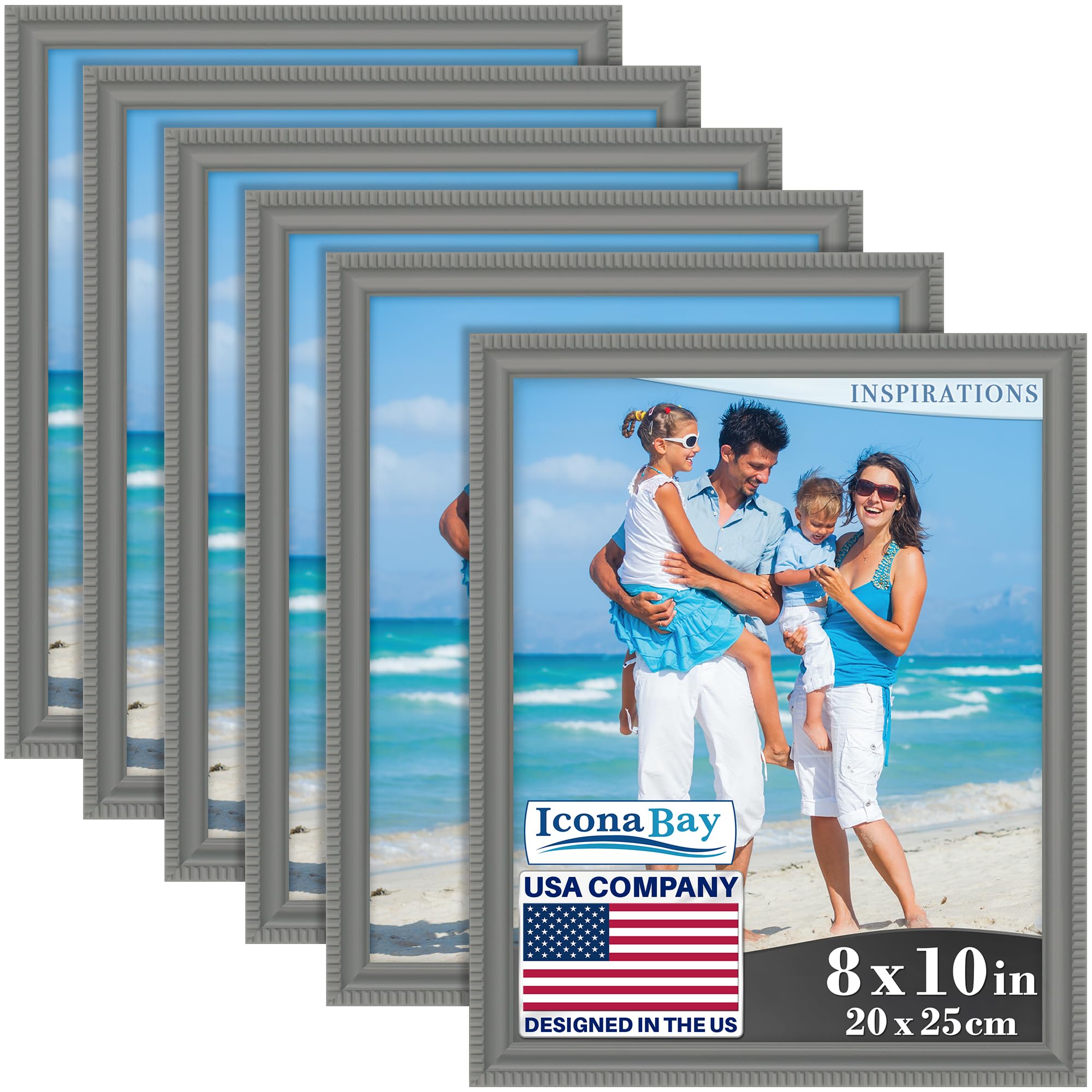 Icona Bay - 10x8 inch Picture Frames - Grey, 6 Pack - Beautifully Detailed Moulding - Contemporary Picture Frame Set - Wall Mount or Table Top - Inspirations Collection