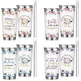 Skylety 4 Pcs Teacher Appreciation Gifts Tumblers for Women 20oz Stainless Steel Cups with Lids and Straws Inspirational Flower Coffee Mugs Teacher Birthday Graduation Retirement Gifts Set