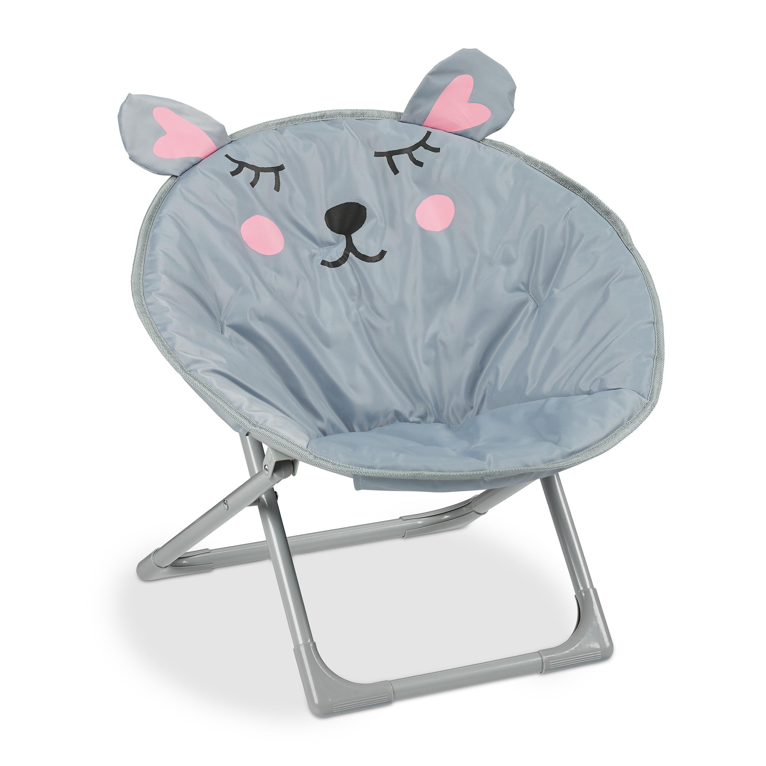 Relaxdays Moon Chair Kids, Foldable Indoor & Outdoor Camping Seat for Boys and Girls, Mouse, Grey HxWxD 48 x 51 x 48 cm