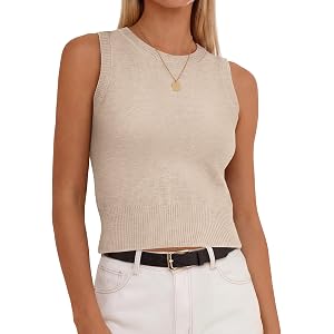 ANRABESS Women’s Summer Sleeveless Cropped Sweater Tank Tops | Crew Neck, Soft Wool Blend Comfy, Business Casual Work，Going O