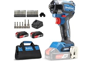 Dong Cheng 20V Brushless Impact Driver, 1840in-lbs Torque, 3200RPM, 4300IPM, 1/4" Hex Chuck, 4 Work Modes, with 2 * 2.0Ah Batteries