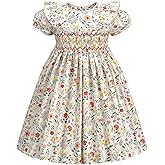 Girls Smocked Blue Dress Toddler Floral Summer Dress Vintage Dresses Kindergarten Graduation Dress