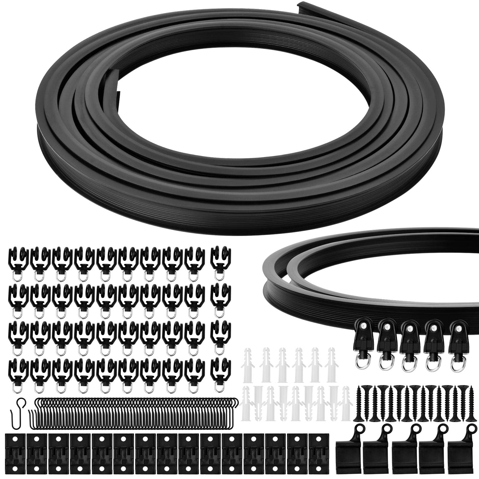 5 Meters 16.4ft Bendable Ceiling Mounted Curtain Rails and Fittings, Flexible Curved Ceiling Curtain Tracks for Bay Window Room Divider RV Shower Curtain Hospital Curtain Track System (Black)