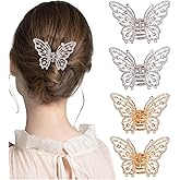4PCS Vintage Butterfly Hair Clips for Hair, Metal Gold Rhinestone Butterfly Mini Hair Clips Sparkly Diamond Claw Clips Alloy Fancy Thick Hair Barrette Clamp for Women Girls