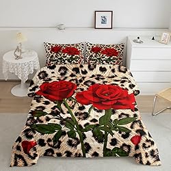 Leopard Comforter Set Red Rose Printed Quilted