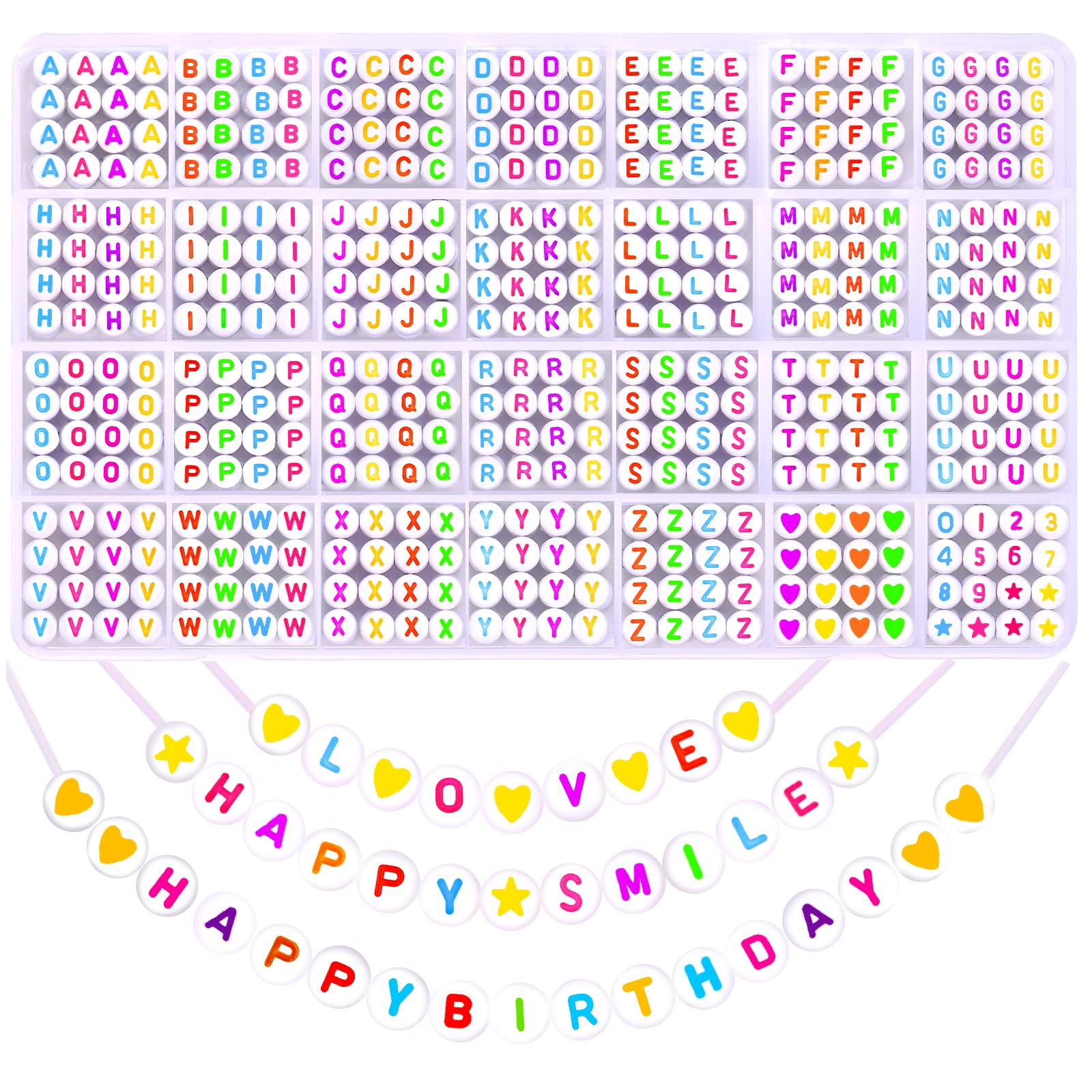 DTYDECLE 1400pcs Colorful Letter Beads Kits, A to Z Acrylic Round Spacer Alphabet Beads Heart Star Threading Bead for Bracelets Necklaces DIY Jewelry Making