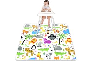 Paw Legend Washable Highchair Splat Floor Mat- Anti-Slip Silicone Spot Splash Mess Mat(53'' X 53'')-Food Catcher Art Craft Leak Proof Mat,Animal