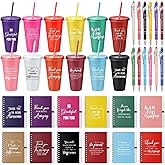 Shellwei 36 Pcs Employee Appreciation Gifts 24 oz Thank You Cups Bulk with Lids and Straws Inspirational Spiral Notebooks and Pens Plastic Reusable Cups for Housekeeping Week Christmas