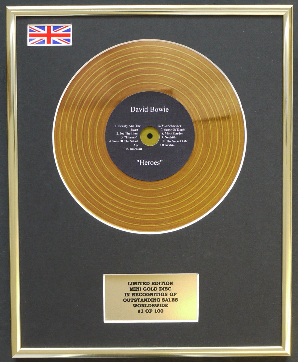 DAVID BOWIE/MINI GOLD DISC DISPLAY/LIMITED EDITION/COA/HEROES