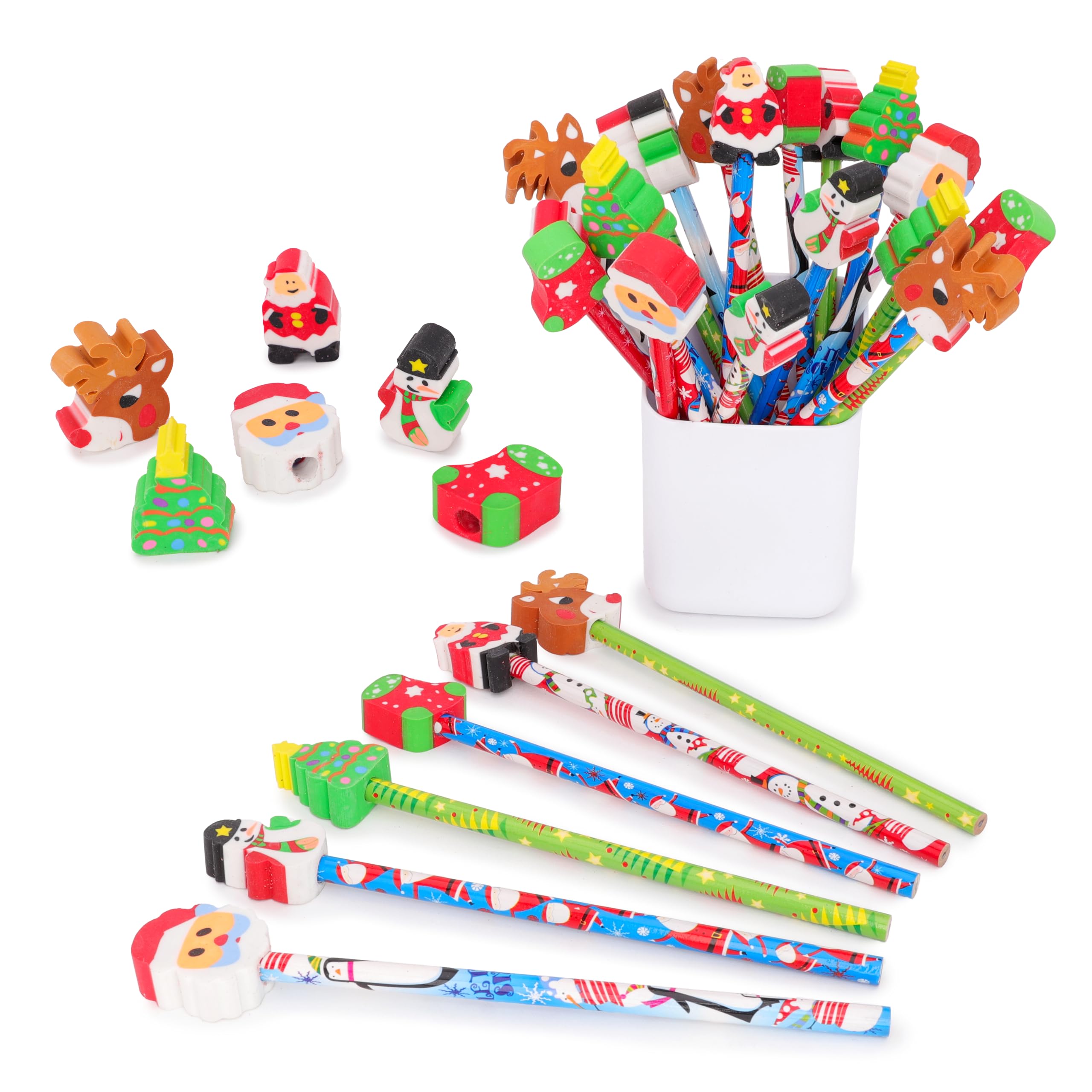 Toyland® Pack Of 24 - Novelty Christmas Pencils With Erasers - Various Designs - Christmas Stocking Fillers
