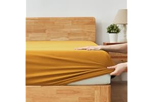 Alazuria Mustard Yellow Twin Fitted Sheet Only 1 Piece Mattress Sheet 12 to 16 Inches Deep Pocket, Hotel Luxury Premium Quality, Solid Color, Double Brushed with 360-Elastic for Kids 75 X 39 Inches