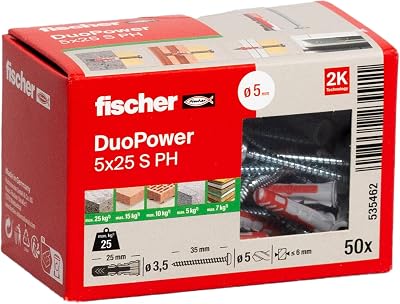 fischer DuoPower 5 x 25 S PH Universal Plug with Screws 50/50 LD