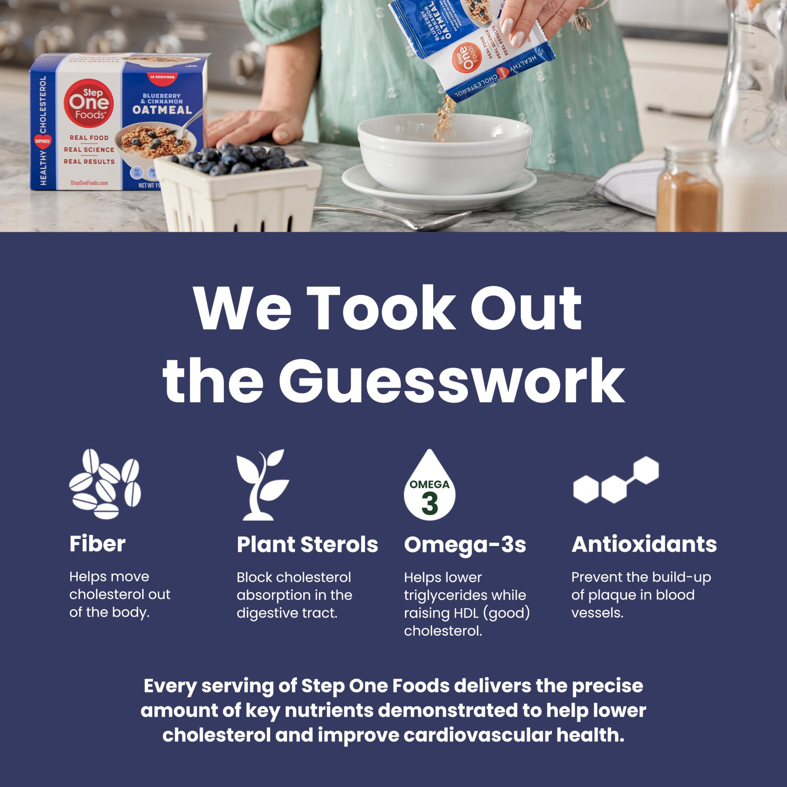 Step One Foods Blueberry Cinnamon Oatmeal, Heart Healthy Snack Plant Sterols, Omega 3's and Dietary Fiber Gluten Free Vegan, Zero Sodium, Non-GMO, Individual Packs (12 Pack)