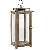 Stonebriar 18 Inch Rustic Wooden Candle Hurricane Lantern, For Table Top, Mantle, Wall Hanging, or Garden Display, Indoor & O