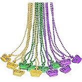 12 Pcs 33" Mardi Gras Beads Necklace - Round Gold Green Purple Plastic Bead Necklaces Bundle for Mardi Gras Throws, Party Costume, St Patrick's Day Decorations