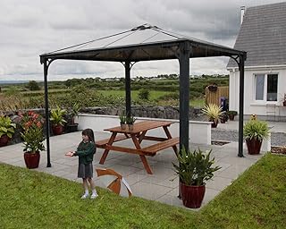 Palram Palermo 3000 Gartenpavillon Höchst Widerstandsfähig Hardtop Pavillon 295 x295cm. Robuste Aluminiumkonstruktion Mit Dach Aus Polycarbonat. Wasserfest Und Rostfrei. 10 Jahre Garantie