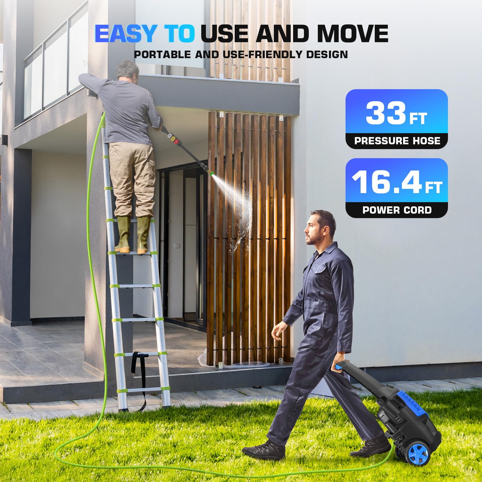 Professional Pressure Cleaner 5000PSI, 4.0GPM Portable Power Cleaner with 4 QC Nozzles and Soap Bottle, Cleaner Machine for Cars/Home/Driveways/Patios/Decks/Fences (Blue)