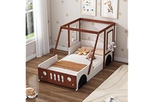 MERITLINE Twin Car Bed Frame for Kids,Wood Twin Size Platform Bed in Car-Shaped with Wheels and Door Design,Fun Play Twin Car Bed for Boys Girls Child's Bedroom,White+ Orange