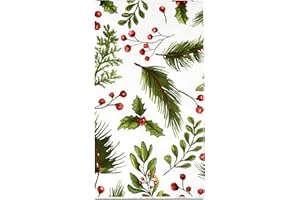 Gift Boutique - 100 Christmas Berries and Pine Guest Napkins Disposable Paper, Xmas Holly Berry Greenery Dinner Hand Napkin Towel for Home, Powder Room, Wedding, Party, Decorative Fingertip Towels