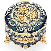 Hipiwe Antique Metal Jewelry Box Ring Earring Treasure Chest Case Small Trinket Box Round Jewelry Display Box Necklace Organizer Wedding Birthday Gift Home Decor, 3x3x2.4 inch