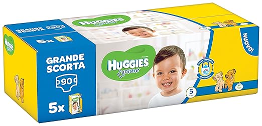 title=Huggies Unistar Pentabox, Taglia 5 (11-19 kg), 5 Confezioni da 18 [90 Pannolini]