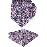 Alizeal Mens 3.15inches Exquisite Floral Tie with Small Flower Printed Pocket Square
