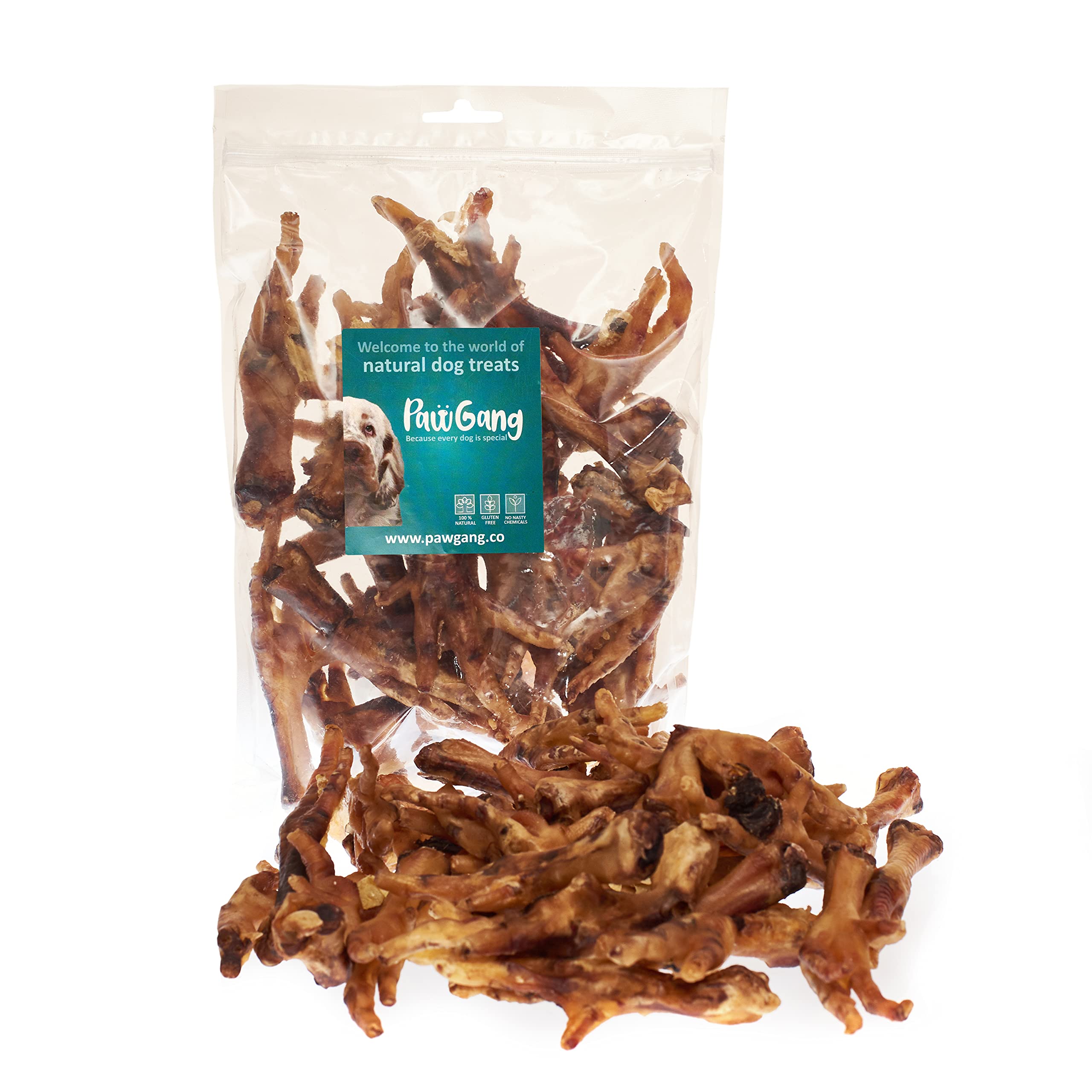 PawGang - Chicken Feet 500g - 100% Natural Treats for Dogs Puppies Young Adult Old Small Large Dog - Tasty Air Dried Chews Snacks - Healthy Hypoallergenic - Low Fat Grain Free - BARF Raw — image 1